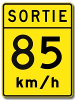 Vitesse recommandée dans une voie de sortie (85) 